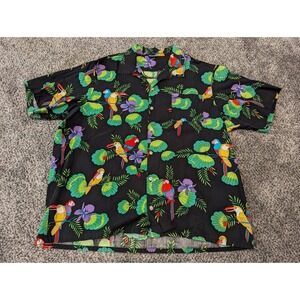 Scorpio Shirt Mens 2XL Green Black Hawaiaan Parrots All Over‎ Print Made in USA
